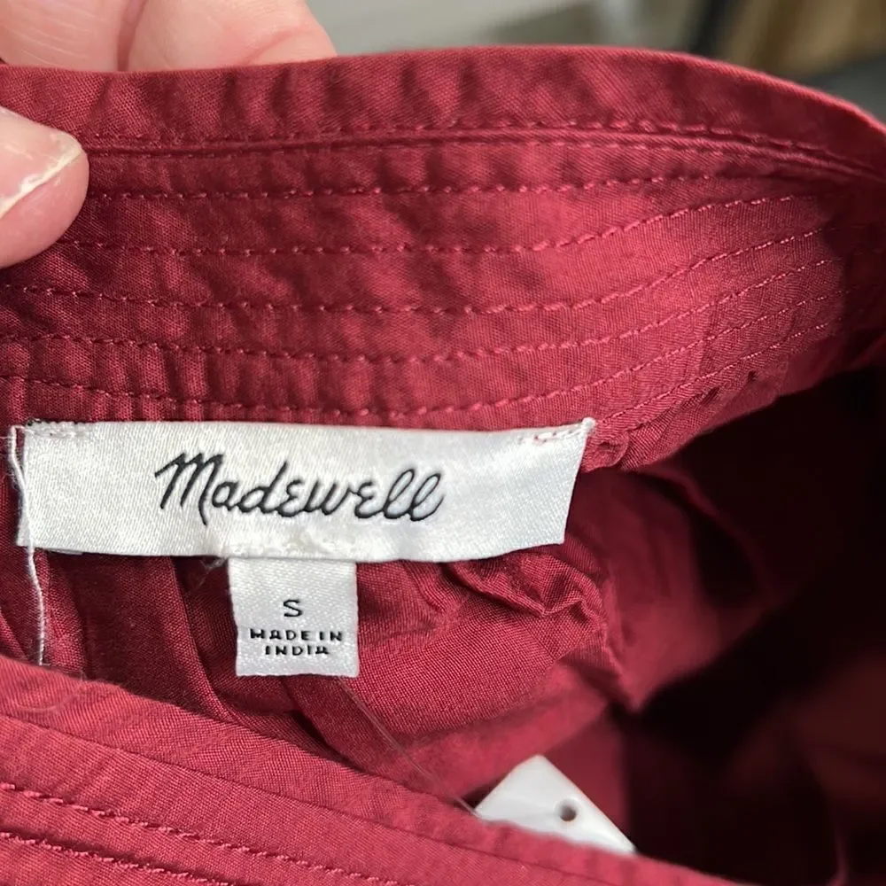 Madewell Puff-Sleeve Mini Dress in Poplin Claret burgundy  NWT
